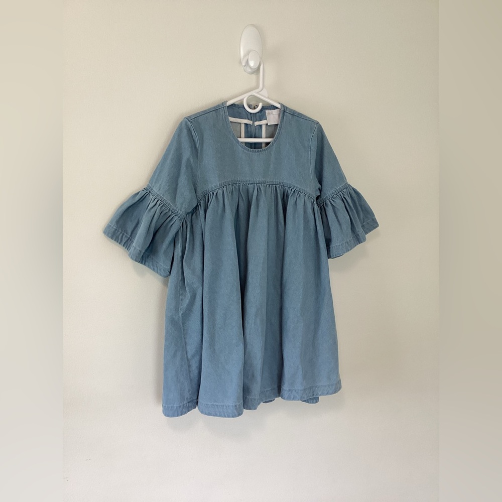 ASOS denim tunic dress with ruffled sleeves